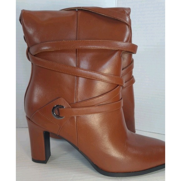 New Tall Knee-High Boots Brown Faux Leather Side Zip Block Heel Size 10 - Picture 7 of 8